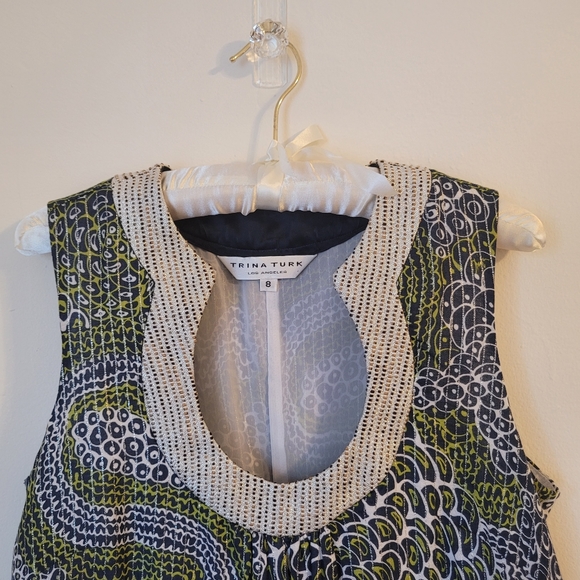 TRINA TURK metallic detail  green blue high quality cotton fully lined dress lux - Picture 9 of 16